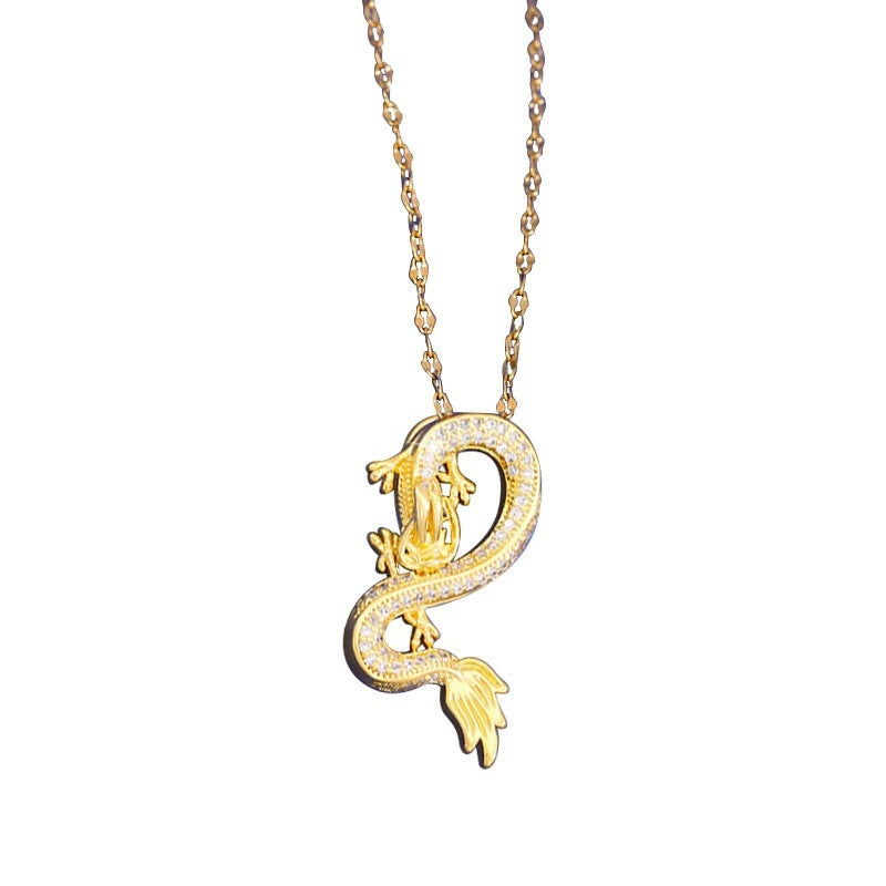 Gold Dragon Hip-Hop Necklace For Women With Copper Pendant And Coffee Bean Chain