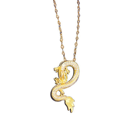 Gold Dragon Hip-Hop Necklace For Women With Copper Pendant And Coffee Bean Chain