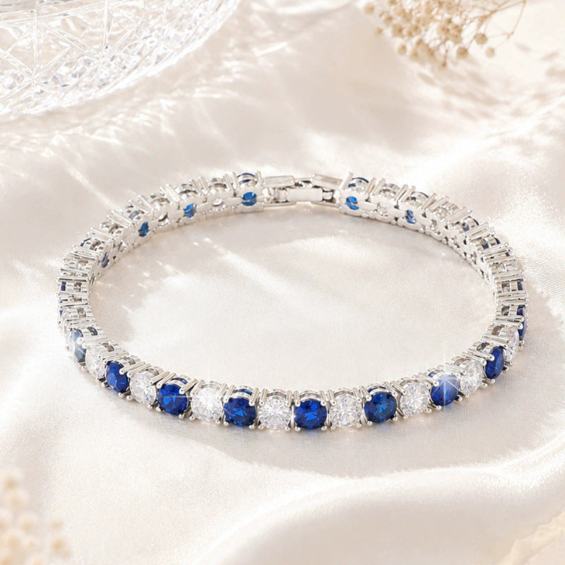 Irregular Pattern Women's Bracelet In Electroplated Copper With Zircon Inlay, Available In White & Blue