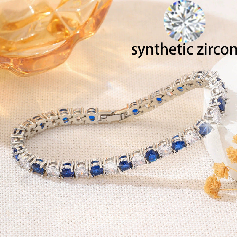 Irregular Pattern Women's Bracelet In Electroplated Copper With Zircon Inlay, Available In White & Blue
