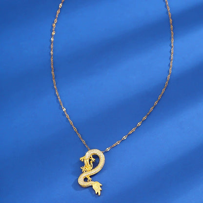 Gold Dragon Hip-Hop Necklace For Women With Copper Pendant And Coffee Bean Chain