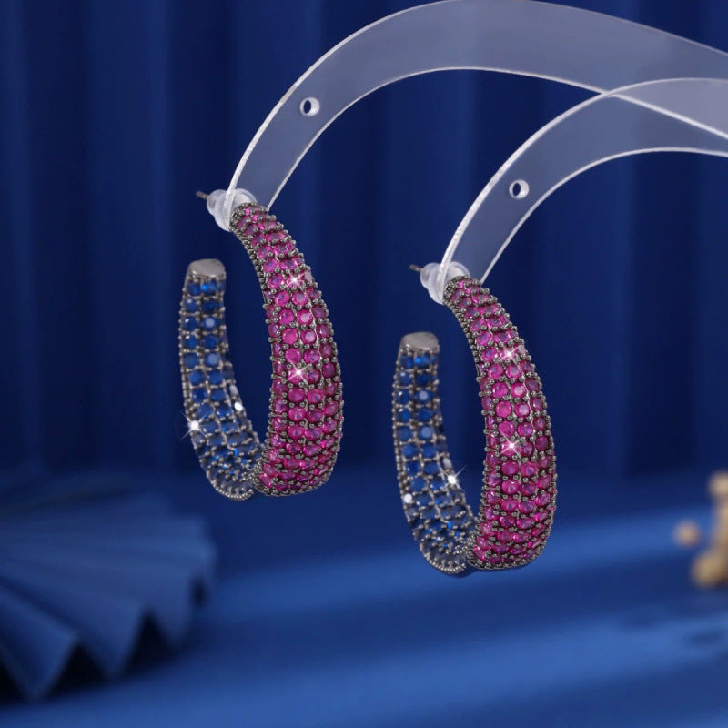 Geometric Stud Earrings For Women Featuring Electroplated Copper Posts And Zircon Inlay