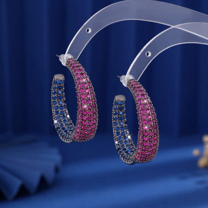 Geometric Stud Earrings For Women Featuring Electroplated Copper Posts And Zircon Inlay