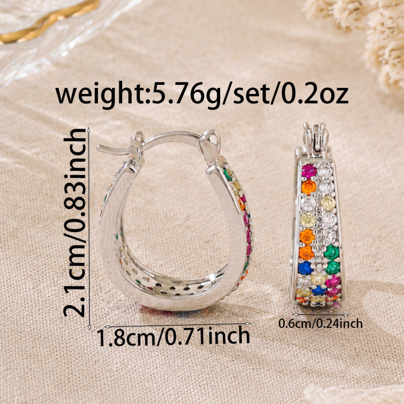 U Shape Earrings For Women Featuring Copper Studs With Bezel Setting And Zircon Inlay In Colour