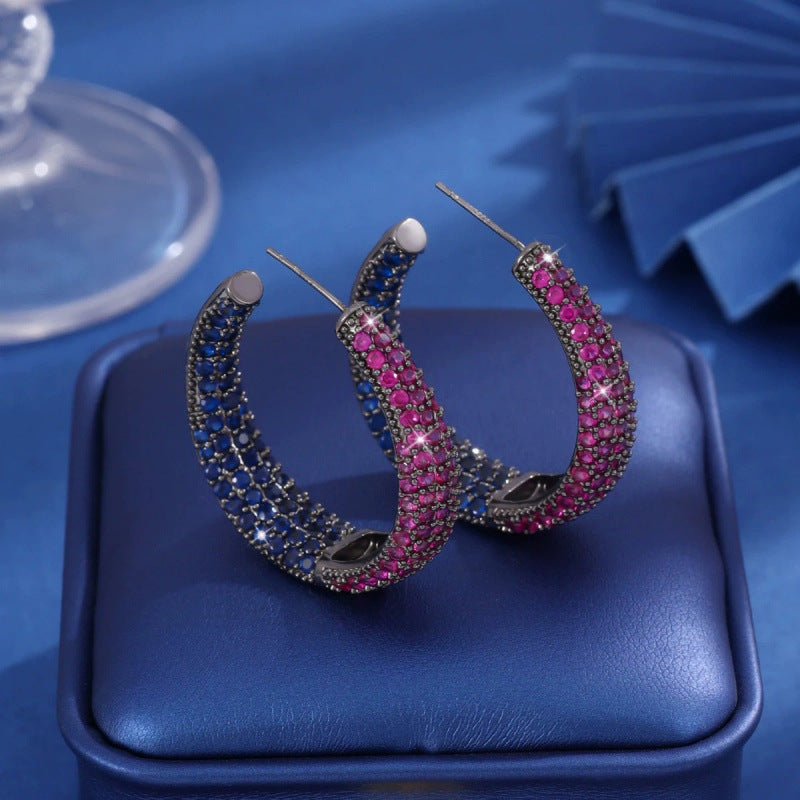 Geometric Stud Earrings For Women Featuring Electroplated Copper Posts And Zircon Inlay