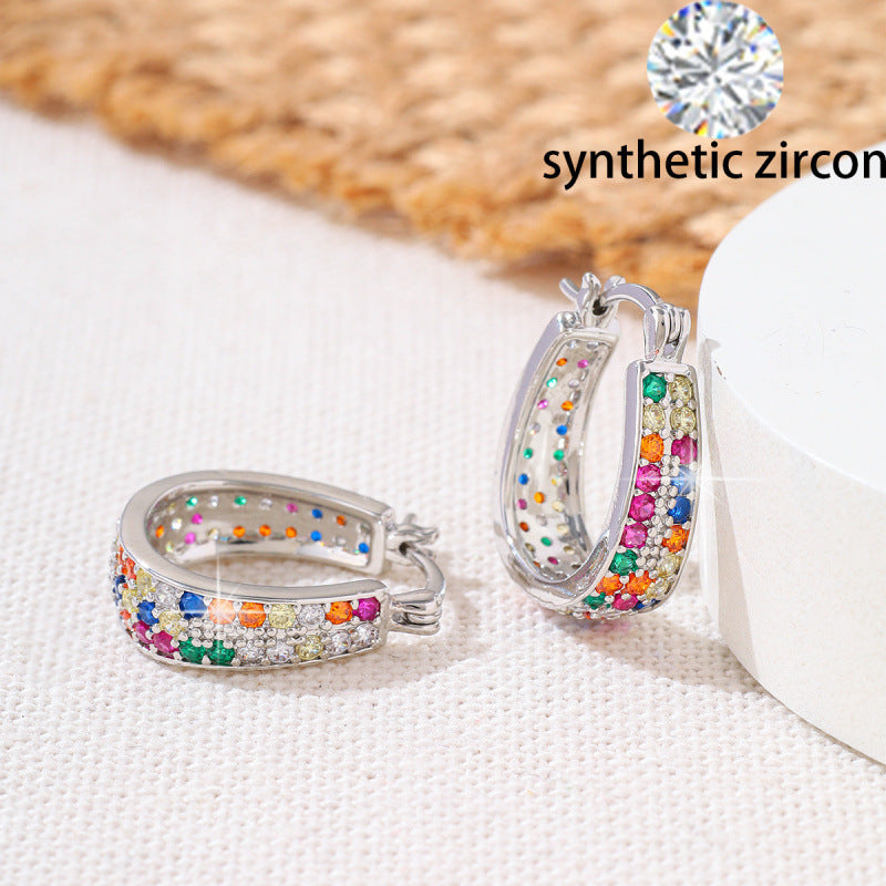 U Shape Earrings For Women Featuring Copper Studs With Bezel Setting And Zircon Inlay In Colour
