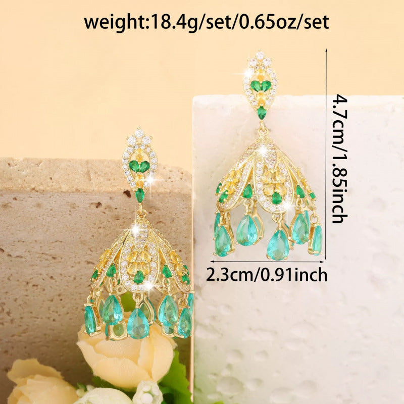 Geometric Stud Earrings For Women Featuring Electroplated Copper Posts And Zircon Inlay