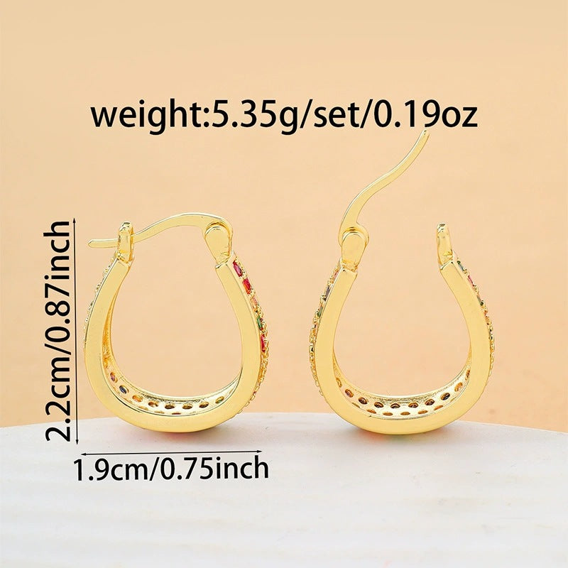 U Shape Earrings For Women Featuring Copper Studs With Bezel Setting And Zircon Inlay In Colour