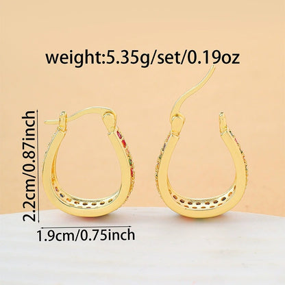 U Shape Earrings For Women Featuring Copper Studs With Bezel Setting And Zircon Inlay In Colour