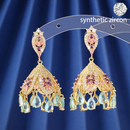 Geometric Stud Earrings For Women Featuring Electroplated Copper Posts And Zircon Inlay