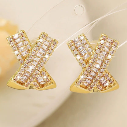 Irregular Copper Earrings For Women Featuring Zirconia Inlay