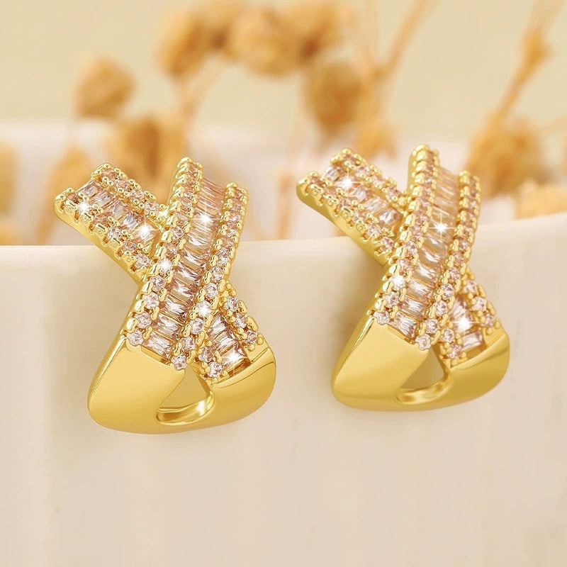 Irregular Copper Earrings For Women Featuring Zirconia Inlay