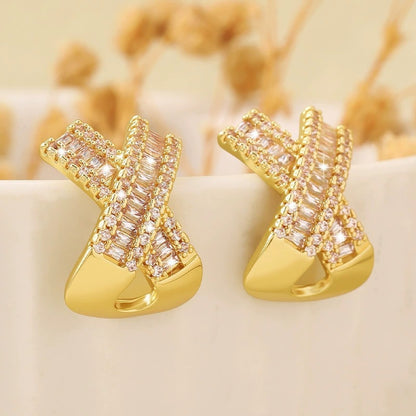 Irregular Copper Earrings For Women Featuring Zirconia Inlay