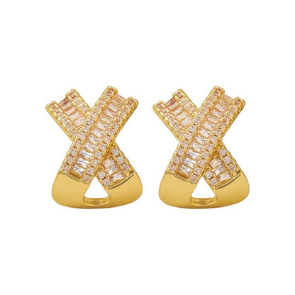 Irregular Copper Earrings For Women Featuring Zirconia Inlay