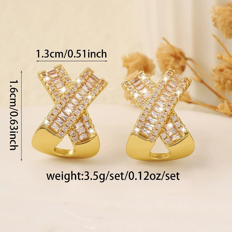Irregular Copper Earrings For Women Featuring Zirconia Inlay