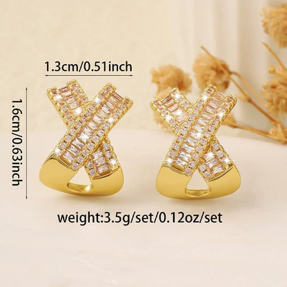 Irregular Copper Earrings For Women Featuring Zirconia Inlay