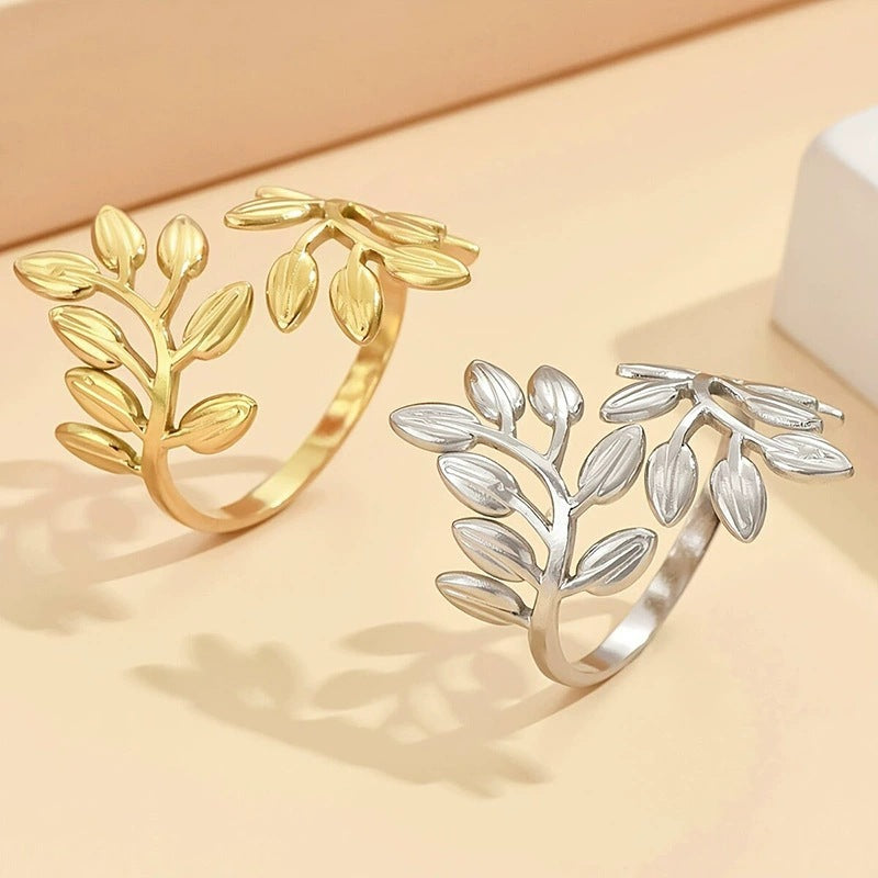 Simple Style Leaf Open Ring In Gold Electroplated Copper, Unisex Design