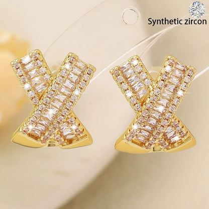 Irregular Copper Earrings For Women Featuring Zirconia Inlay