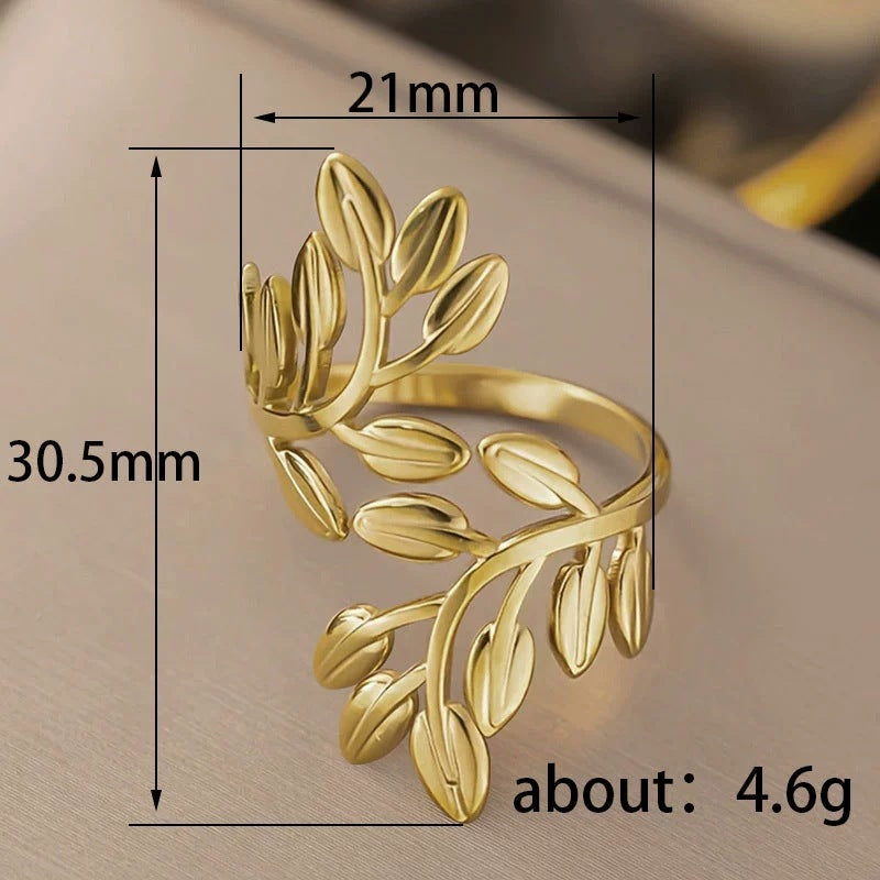 Simple Style Leaf Open Ring In Gold Electroplated Copper, Unisex Design
