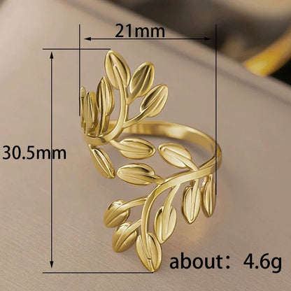 Simple Style Leaf Open Ring In Gold Electroplated Copper, Unisex Design