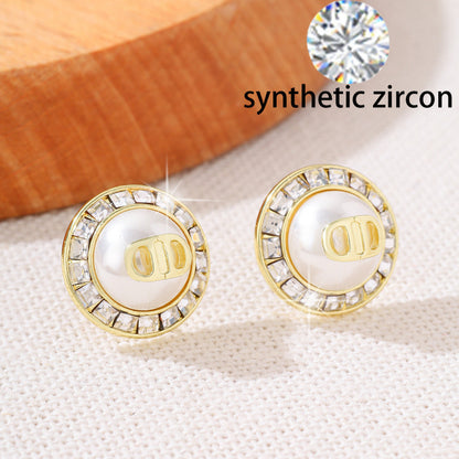 Round Stud Earrings For Women Featuring Copper Posts And Zircon Inlay