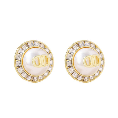 Round Stud Earrings For Women Featuring Copper Posts And Zircon Inlay