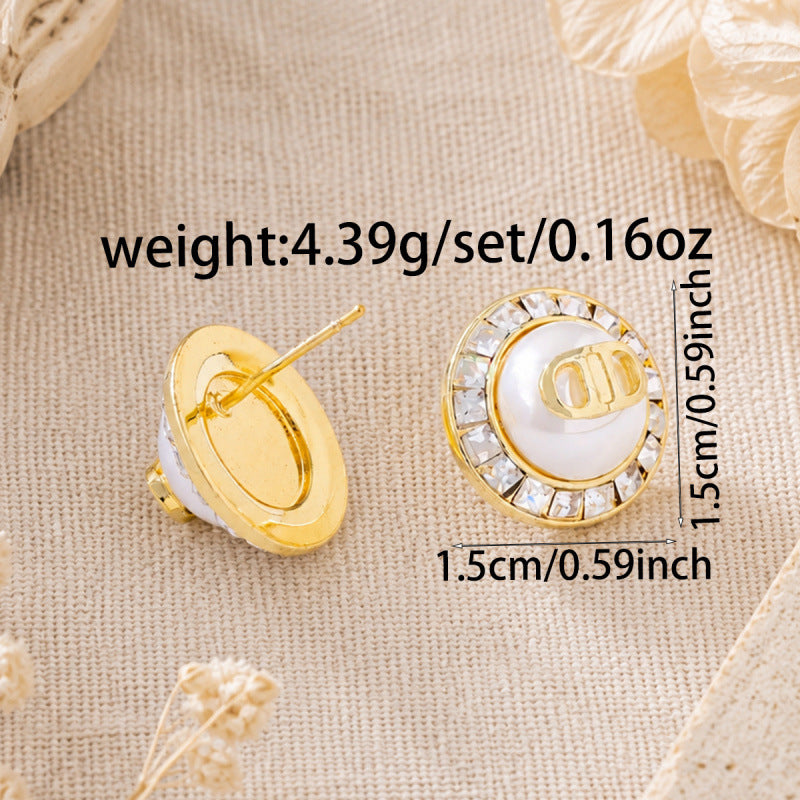 Round Stud Earrings For Women Featuring Copper Posts And Zircon Inlay