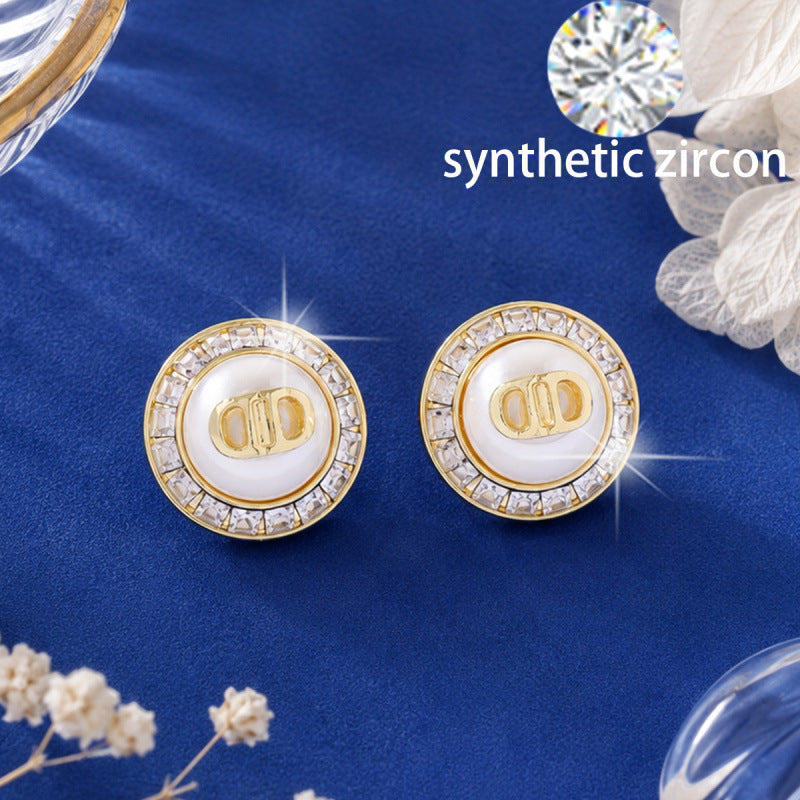 Round Stud Earrings For Women Featuring Copper Posts And Zircon Inlay
