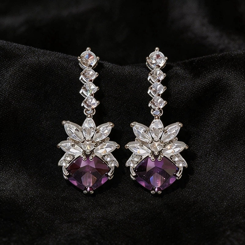 Rhombus Stud Earrings For Women Made Of Copper With Zircon Inlay Featuring Electroplated Finish And 304 Stainless Steel Ear Pins