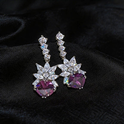Rhombus Stud Earrings For Women Made Of Copper With Zircon Inlay Featuring Electroplated Finish And 304 Stainless Steel Ear Pins