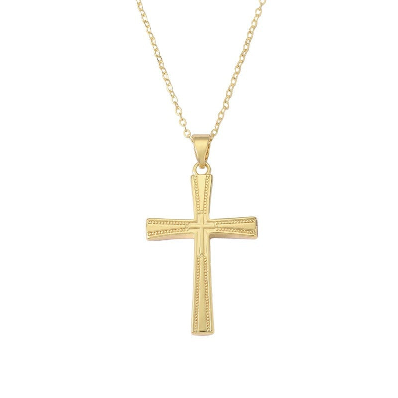 Cross Pendant Necklace In Copper With Electroplated Gold Plating Featuring A Cable Chain, Simple Style Unisex Jewelry
