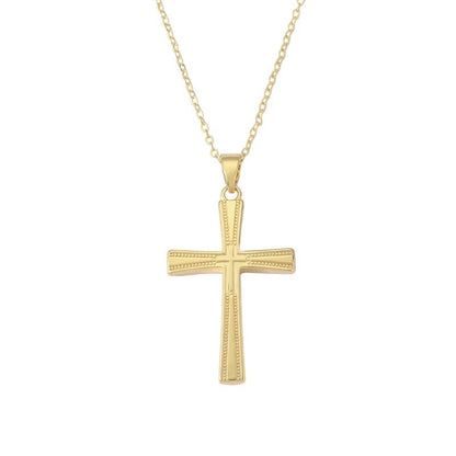 Cross Pendant Necklace In Copper With Electroplated Gold Plating Featuring A Cable Chain, Simple Style Unisex Jewelry