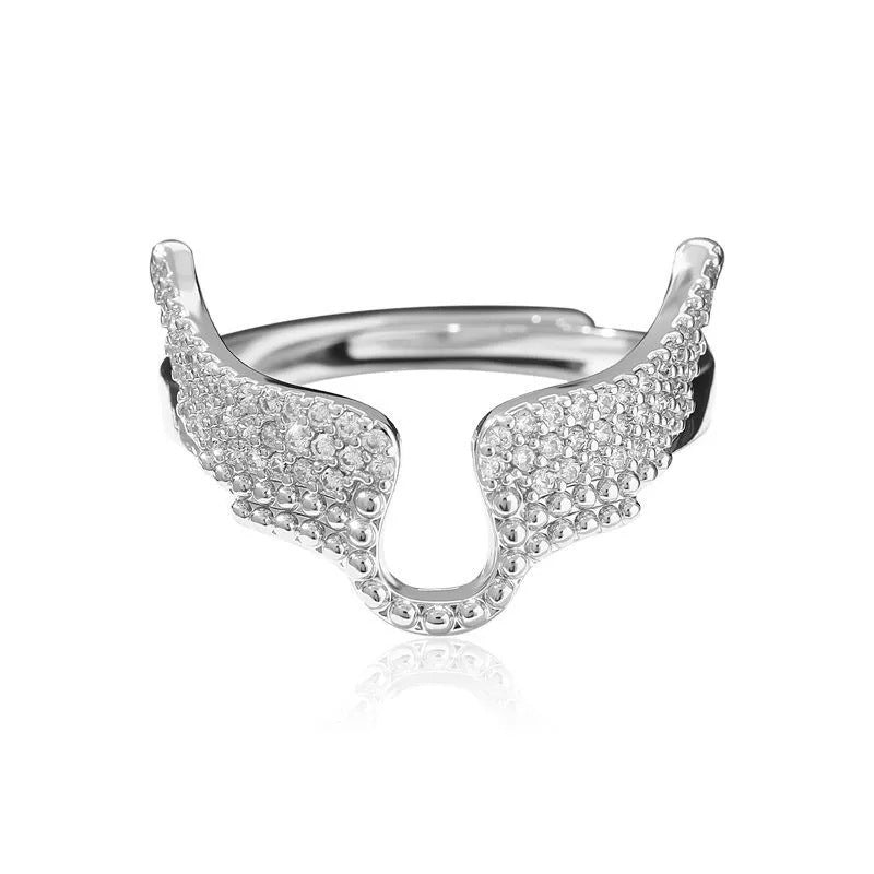 Angel Wings Ring For Women In Copper With Golden Plated Electroplated Finish Featuring Zircon Inlay