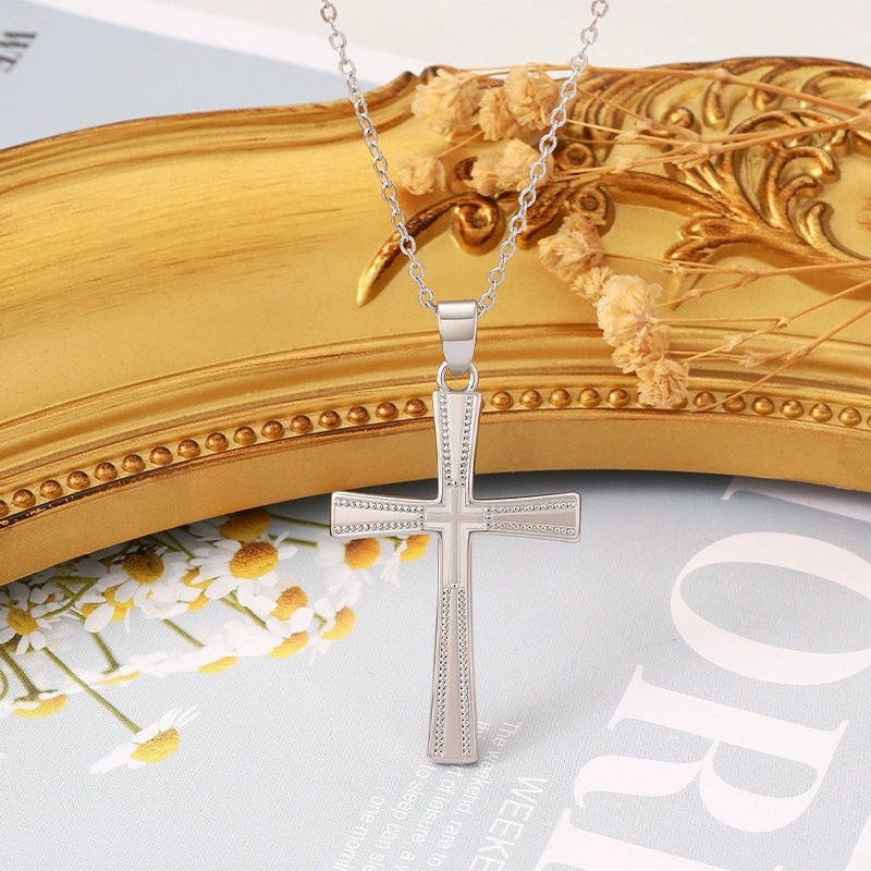 Cross Pendant Necklace In Copper With Electroplated Gold Plating Featuring A Cable Chain, Simple Style Unisex Jewelry