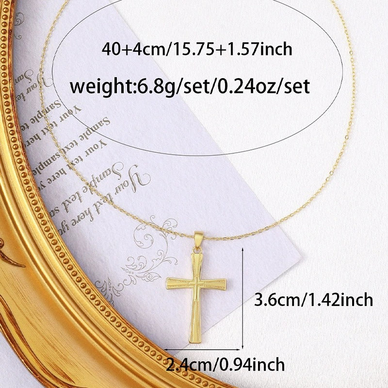 Cross Pendant Necklace In Copper With Electroplated Gold Plating Featuring A Cable Chain, Simple Style Unisex Jewelry