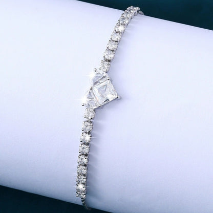 Heart Shape Copper Bracelet For Women With Zircon Inlay And Adjustable Slider Chain