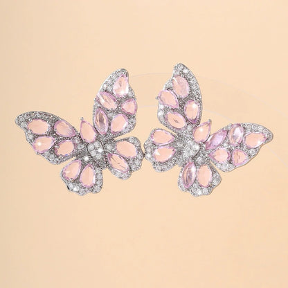Butterfly Stud Earrings For Women In White Featuring Copper Ear Pins
