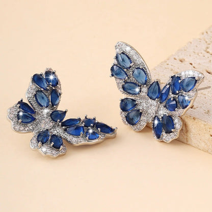 Butterfly Stud Earrings For Women In White Featuring Copper Ear Pins