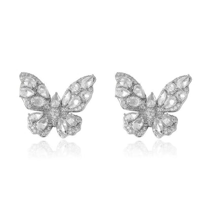 Butterfly Stud Earrings For Women In White Featuring Copper Ear Pins