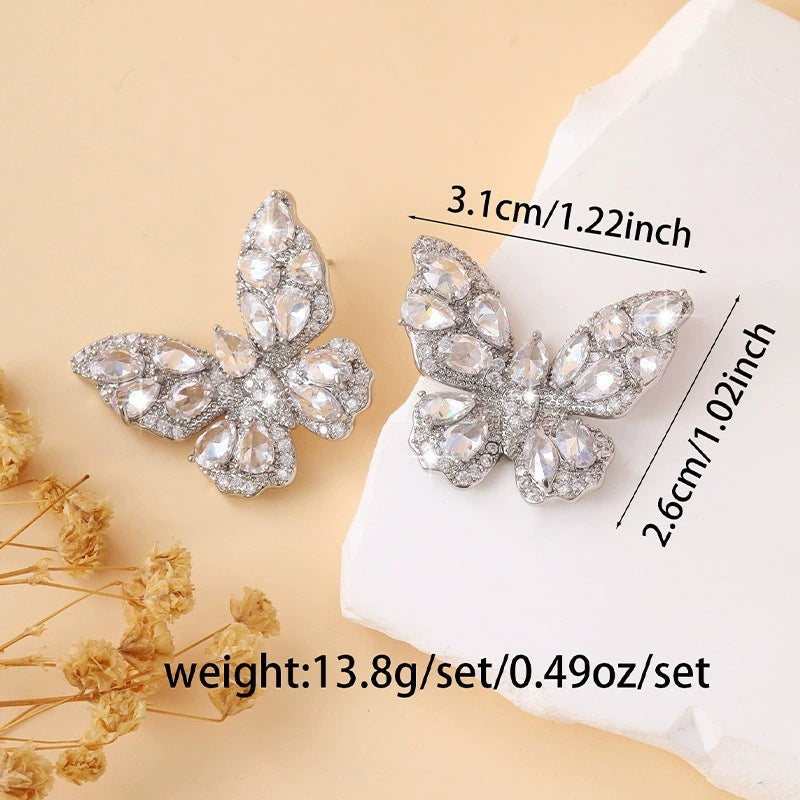 Butterfly Stud Earrings For Women In White Featuring Copper Ear Pins