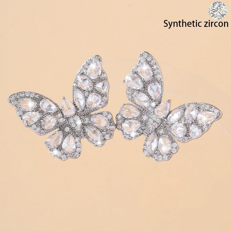 Butterfly Stud Earrings For Women In White Featuring Copper Ear Pins