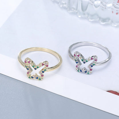 Butterfly Zircon Ring For Women With Electroplated Finish, Featuring Design