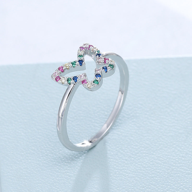 Butterfly Zircon Ring For Women With Electroplated Finish, Featuring Design
