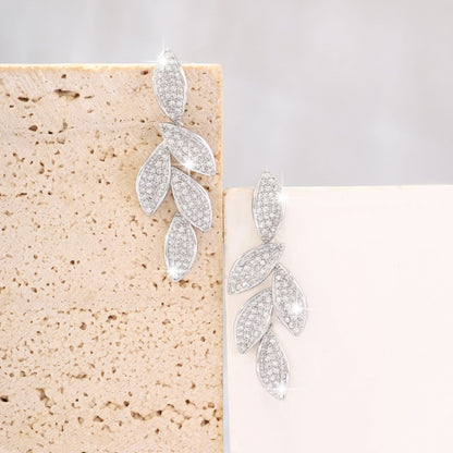 Leaves Stud Earrings For Women In White, Electroplated With Copper Ear Pins