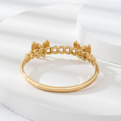 Sweet Style Butterfly Bangle In Gold Electroplated Copper With Delicate Design