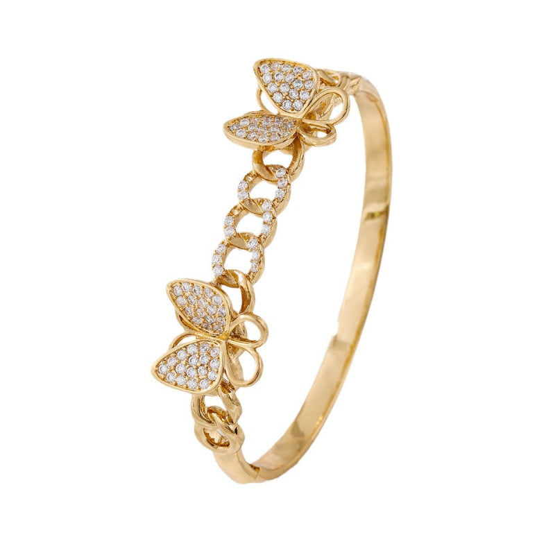 Sweet Style Butterfly Bangle In Gold Electroplated Copper With Delicate Design