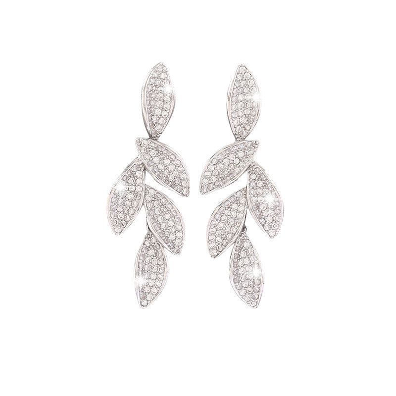 Leaves Stud Earrings For Women In White, Electroplated With Copper Ear Pins