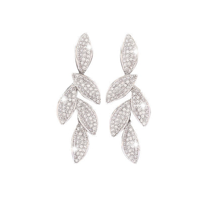 Leaves Stud Earrings For Women In White, Electroplated With Copper Ear Pins