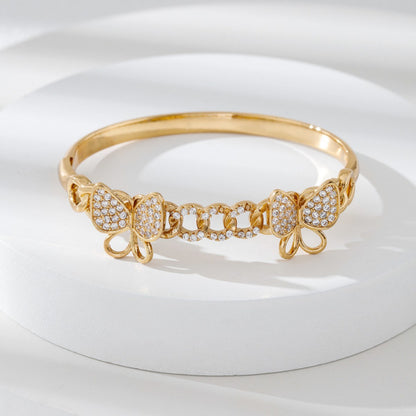 Sweet Style Butterfly Bangle In Gold Electroplated Copper With Delicate Design