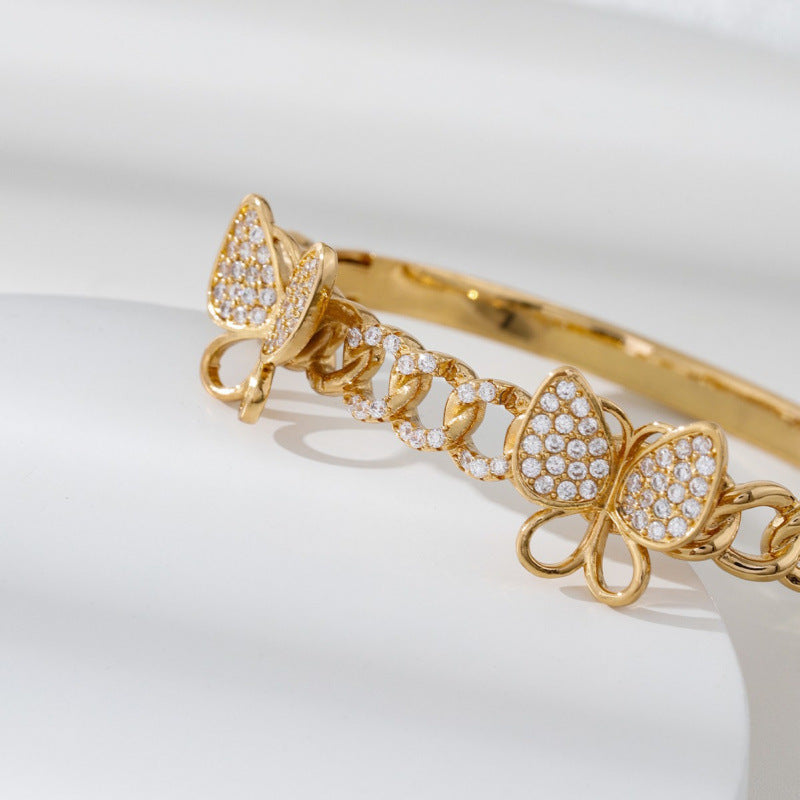Sweet Style Butterfly Bangle In Gold Electroplated Copper With Delicate Design